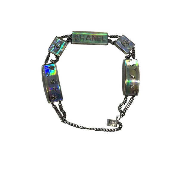 CHANEL 1997 Vintage Holographic Lucite Chain Belt
